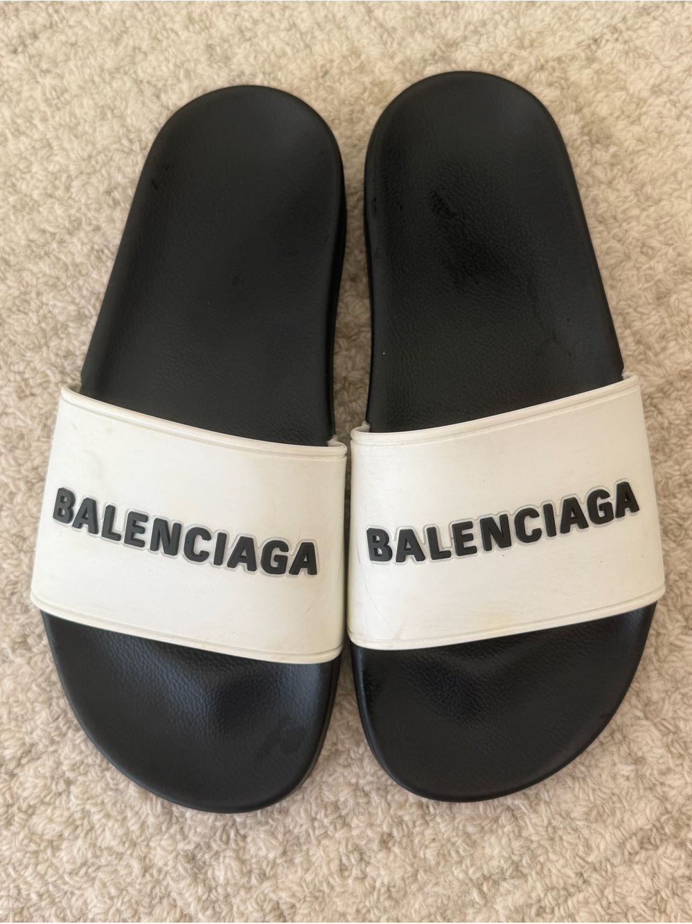 Balenciaga Black & White Logo Slide Sandals